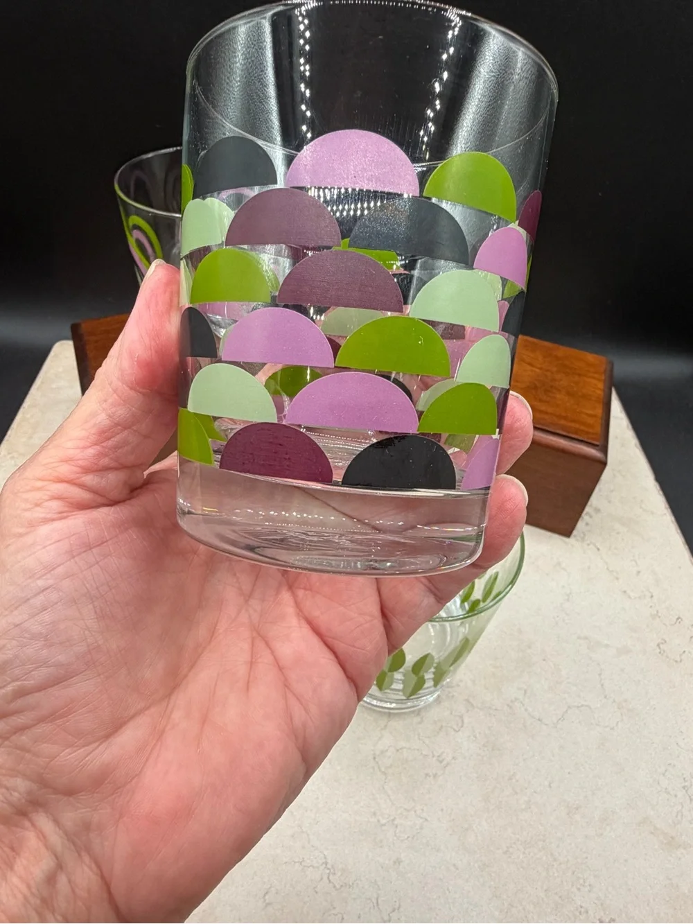 Set of 3 Ikea Godis Mix Juice / Lowball Glasses Geometric Retro 2009